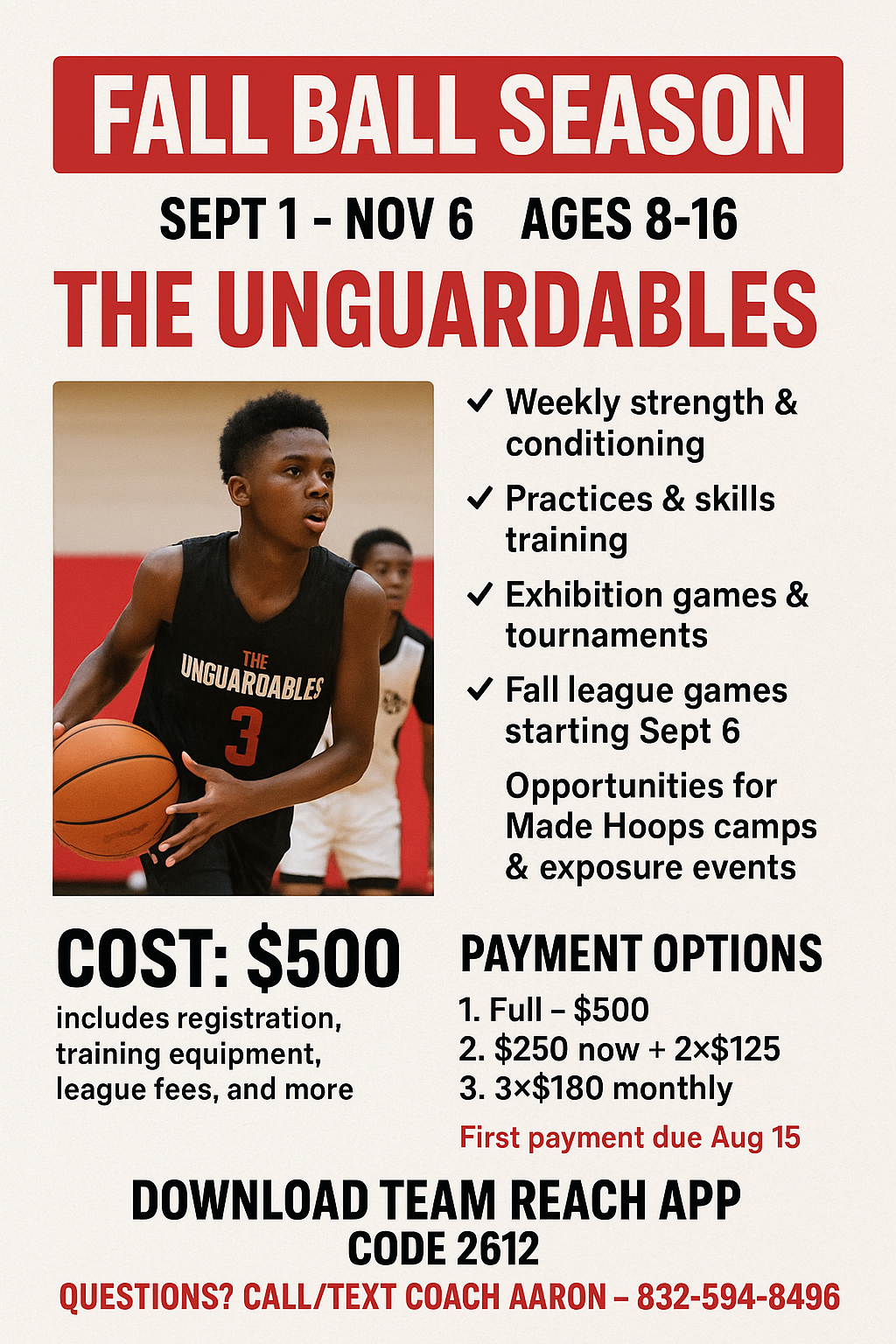 UGA: Fall Ball Local Team (Partial Payment)